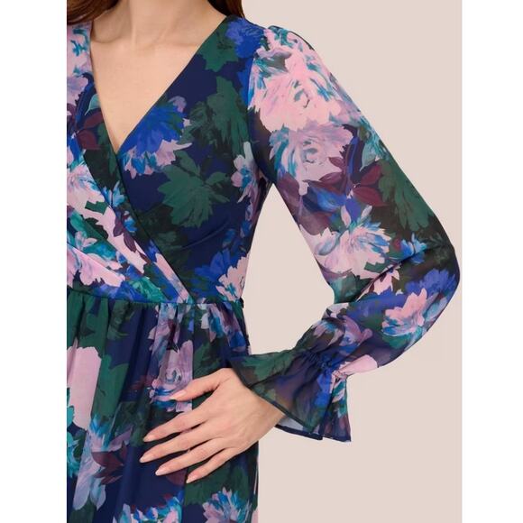 New ADRIANNA PAPELL Women's Navy Multi Floral Print Chiffon Maxi Dress Size 8 - Picture 4 of 10